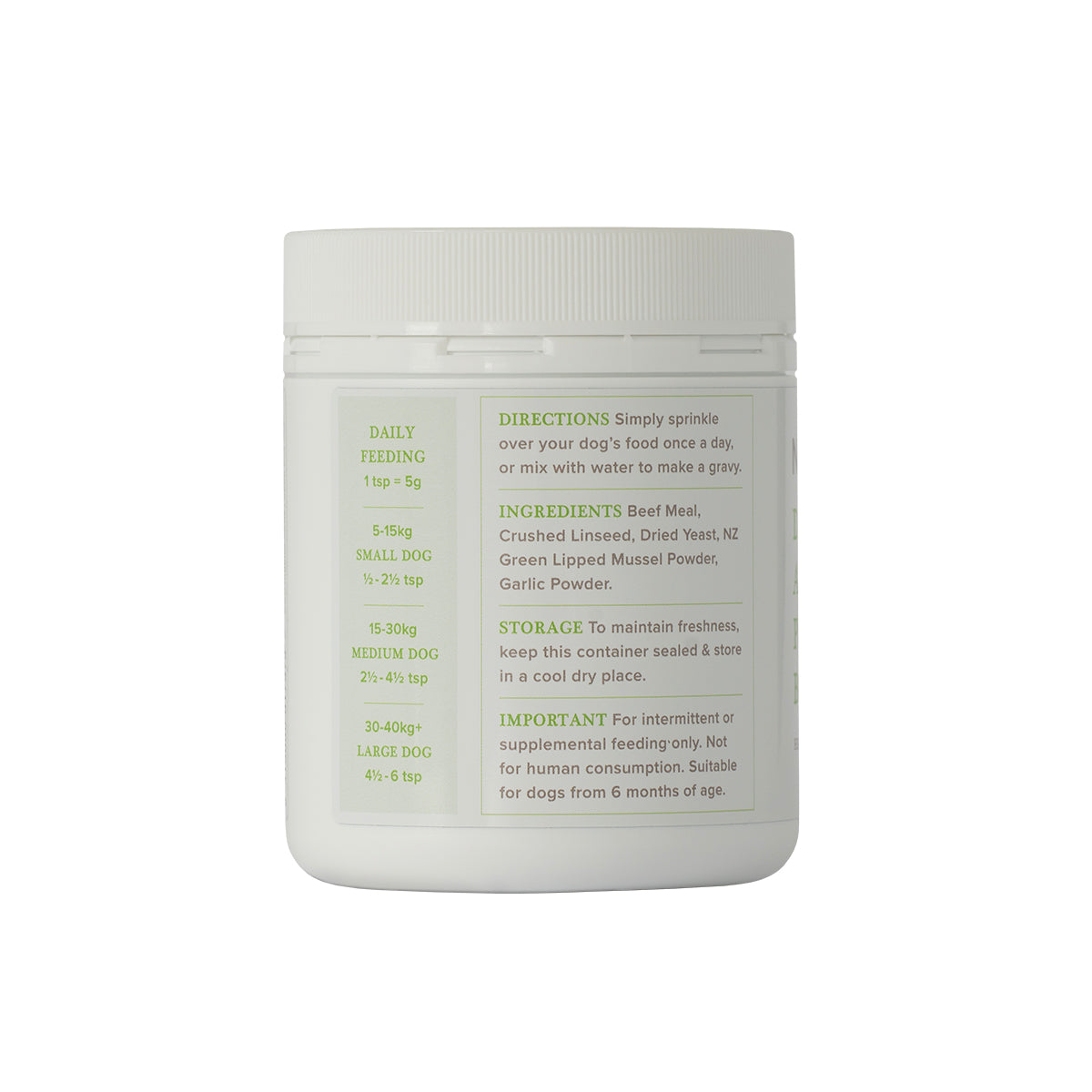 back image of NRG Dog Supplement Pre Biotic